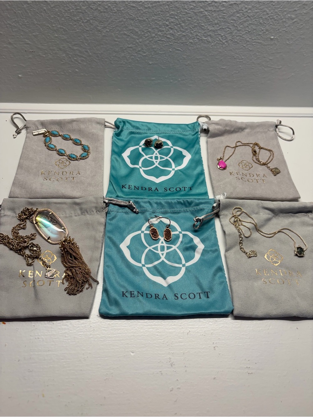 Authentic Kendra Scott Jewelry Lot (3 necklaces, 2 pairs earrings, one bracelet)